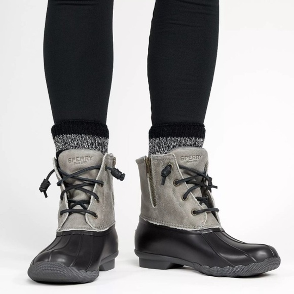Sperry Saltwater Waterproof Rain Boot Black Grey New Boxed Women's Bootie - Picture 1 of 6